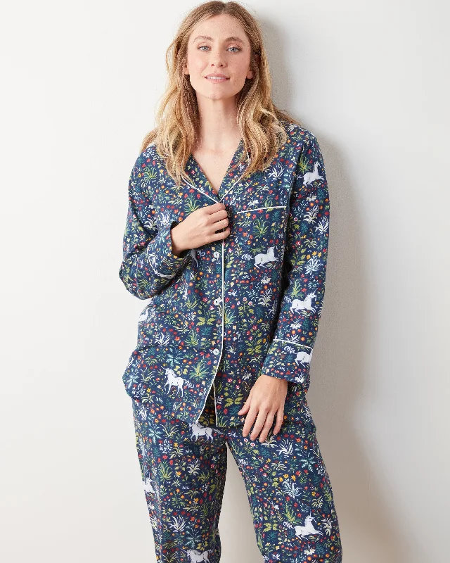Act Now Unicorn's Garden - Flannel Long PJ Set - Indigo