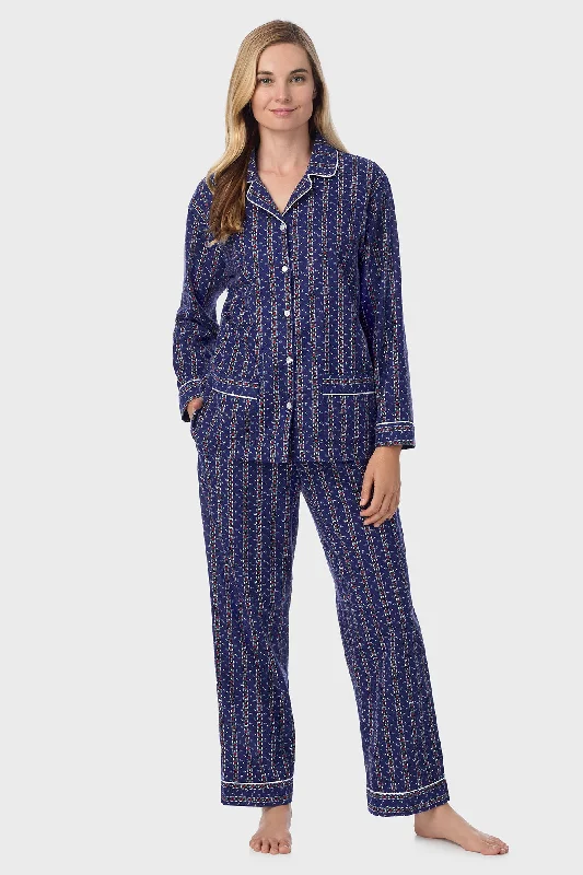Massive Deal Vintage Navy Heart Stripe Classic Notch Pajama