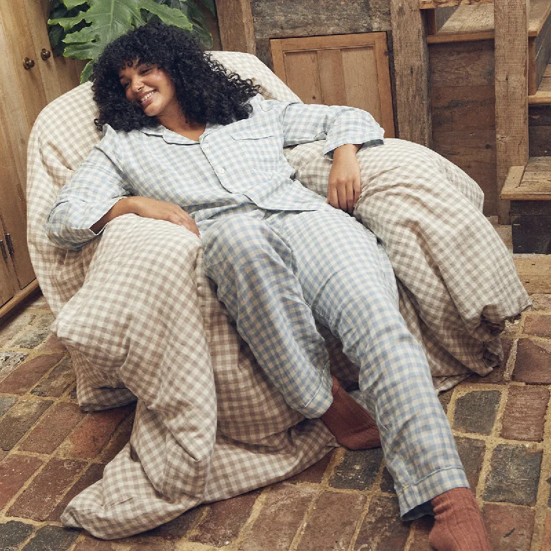 Weekend Deals That Please Warm Blue Gingham Linen Pajama Set