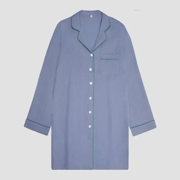 Hurry In Wave Blue Linen Nightshirt