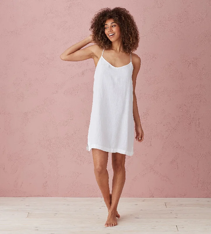 Quick Deals White Delilah 100% Linen Short Cami Nightie