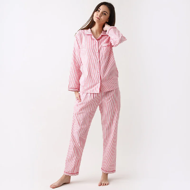 Weekend Specials to Cherish Women Classic Pink Stripes Pajama Set