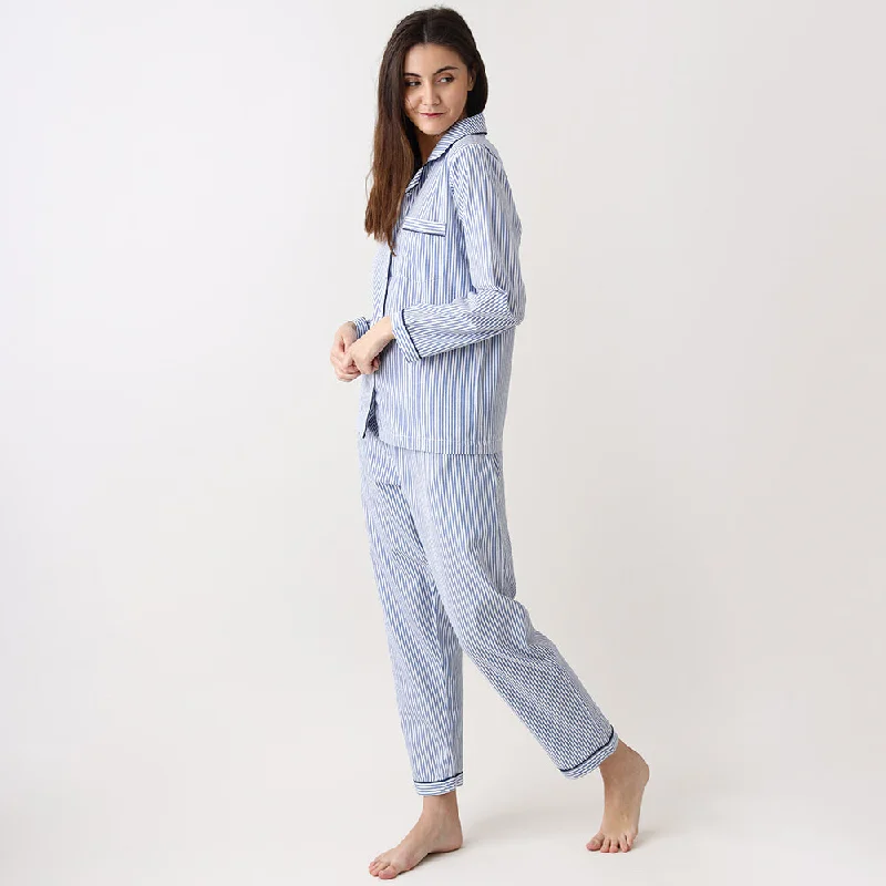 Weekend Deals to Make You Happy Women Navy Stripes Pajama Set