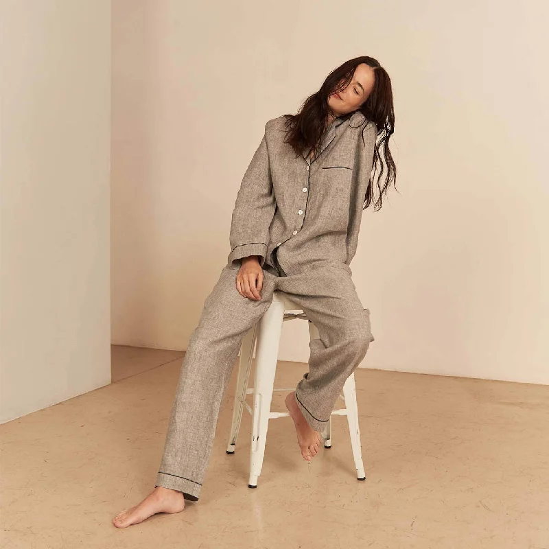 Weekend Discounts to Celebrate Gray Linen Pajama Pants Set