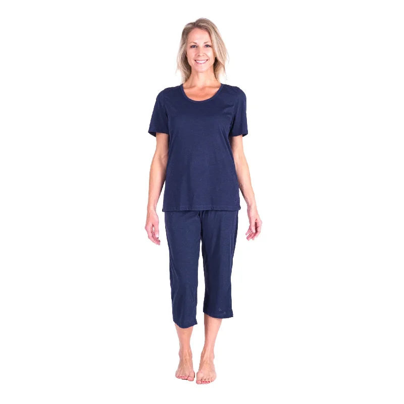 Weekend Deals You Can't Resist Women's Moisture Wicking Scoop Neck Drawstring Capri Pajama Set