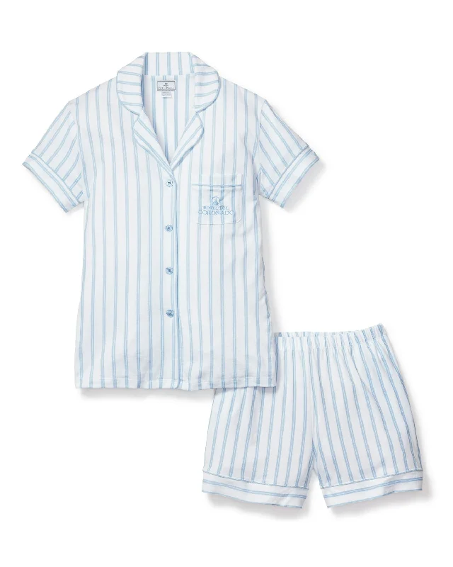 Weekend Bargains to Savor Women's Pima Periwinkle Stripe Short Set Hotel del Coronado x Petite Plume Weekend Bargains to Savor Women's Pima Periwinkle Stripe Short Set Hotel del Coronado x Petite Plume