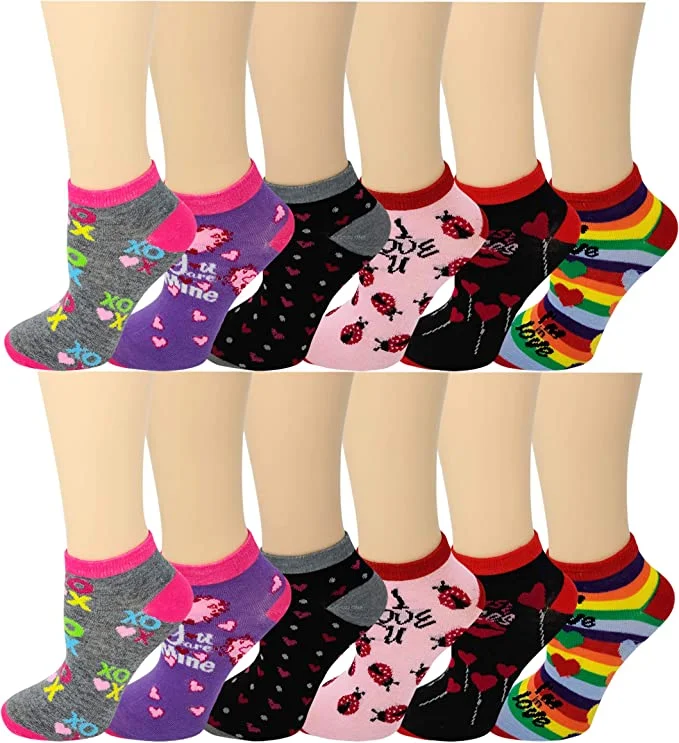 Weekend Deals That Sparkle Low Cut Anklet Socks | Hearts Design | Women 12 Pairs