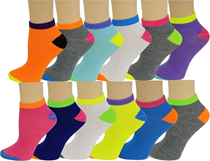 Weekend Bargains to Grab Low Cut Anklet Socks | Neon Design | Women 12 Pairs