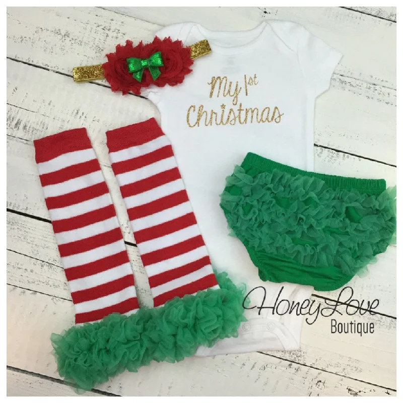 Deal of the Day My 1st Christmas 4 piece Set  - Green, Red and Gold