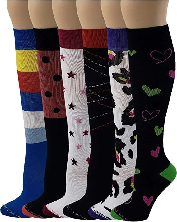 Now or Never Compression Knee High Socks | Graduated Bright Colorful | Women (6 Pairs)