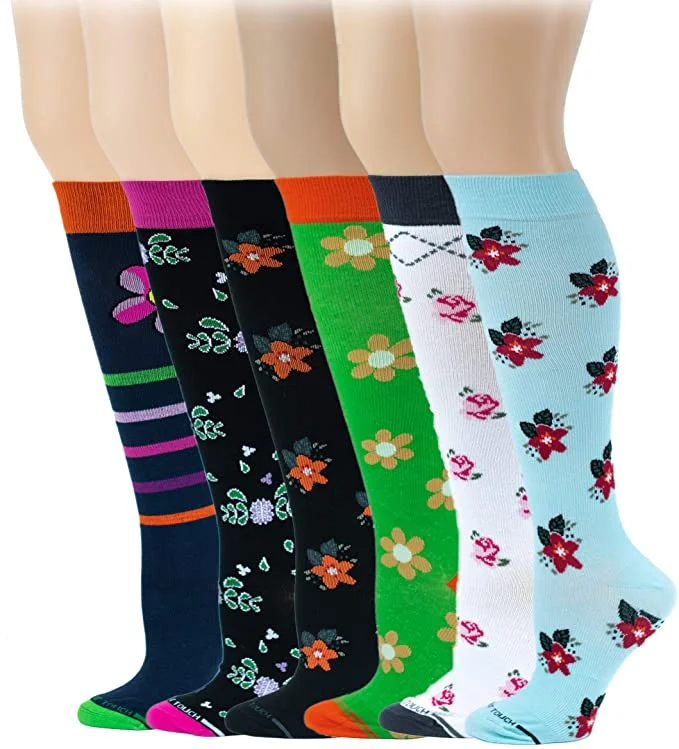 Quick Sale Compression Knee High Socks | Spring Floral Design | Women (6 Pairs)