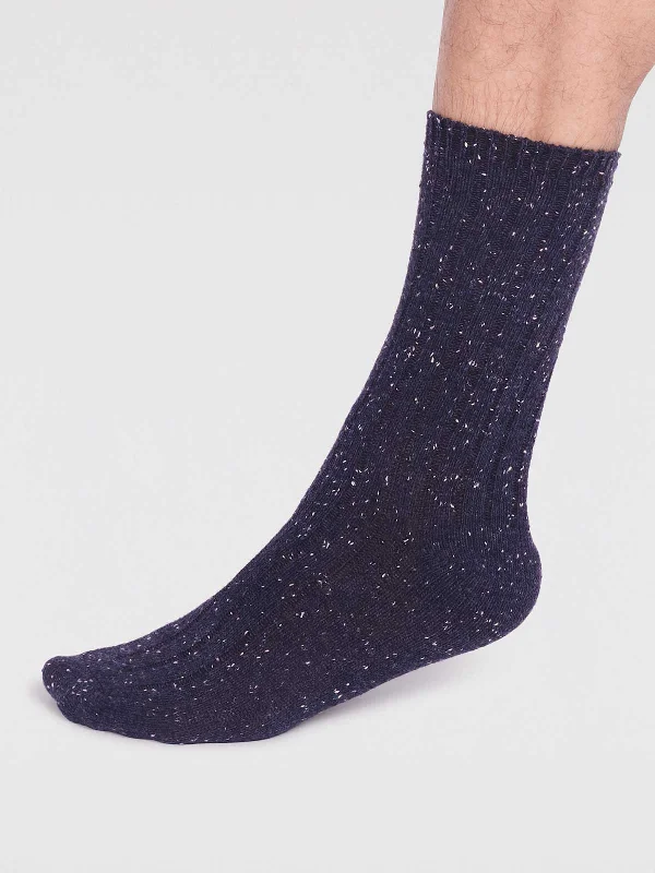 Weekend Deals to Brighten Your Day Aaron Ribbed Wool Blend Fleck Socks - Navy