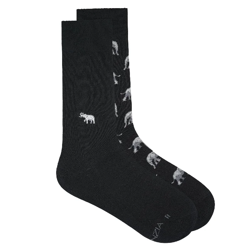 Weekend Deals That Dazzle BALENZIA MEN'S WWF-INDIA BLACK FORMAL CREW SOCKS | 2-PACK | ELEPHANT PRINT & EMBROIDERY | FREE SIZE