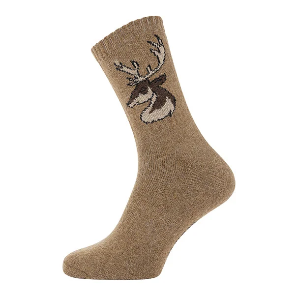 Weekend Shopping Extravaganza Brown Stag head wool blend socks