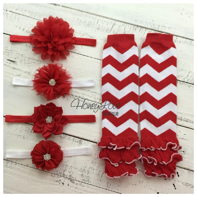 Quick Sale Red White Chevron Leg Warmers and red headband