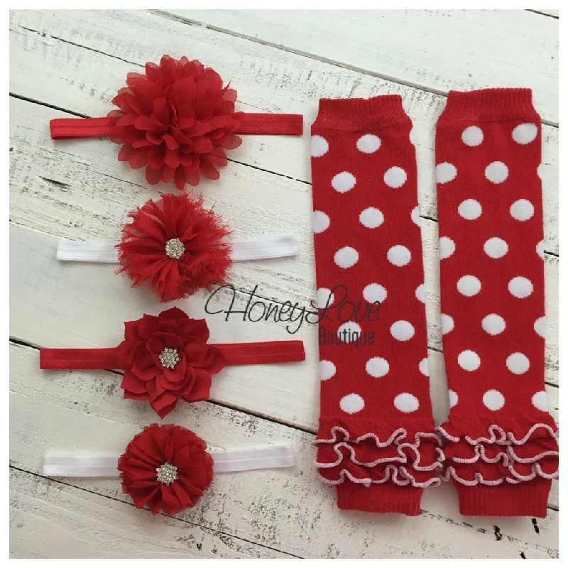 Markdown Sale Red and White Polka Dot leg warmers and choice of headband