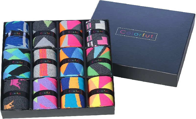 Online Deal Colorfut Men's 12 Pairs Soft Cotton Blend Colorful Funky Gift Box Dress Socks