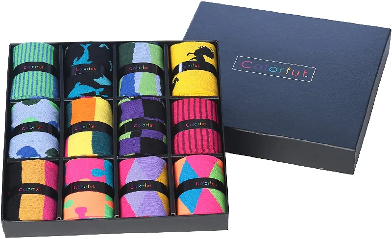 Weekend Deals That Impress Colorfut Men's 12 Pairs Soft Cotton Blend Colorful Funky Gift Box Dress Socks