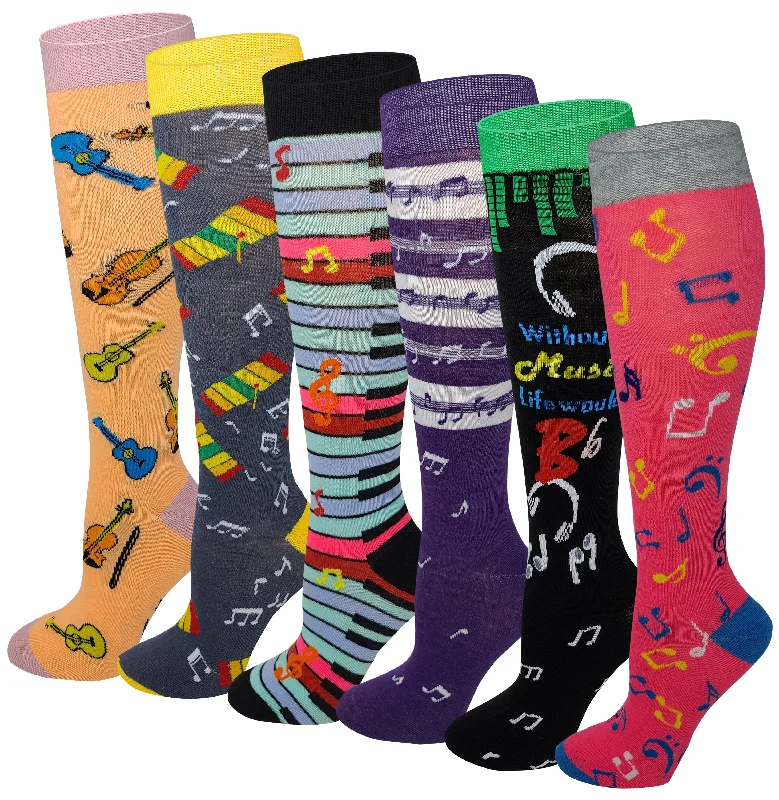 Sale Event Women 6 pairs Assorted Music design Knee High Socks