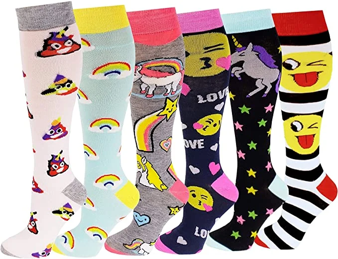 Unwind with Weekend Discounts Women 6 Pairs Rainbow Emoji Knee High Socks