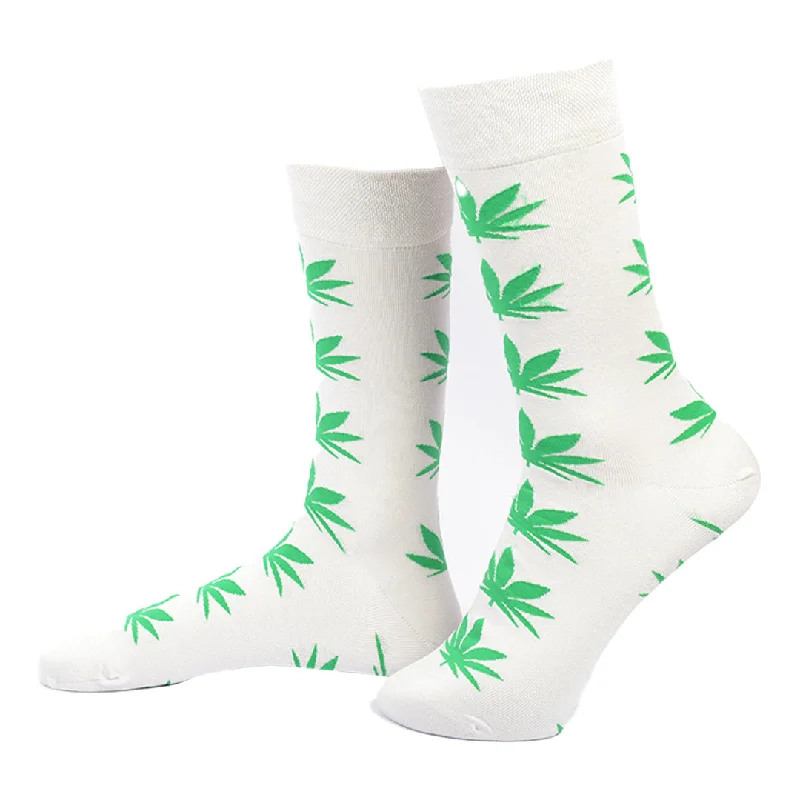 Stock Up Leafy Whites-Crew Socks Bamboo Socks