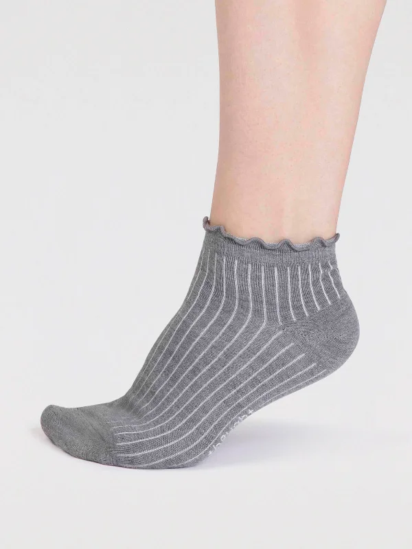 Weekend Discounts to Enjoy Dacia Bamboo Frill Top Ankle Socks - Grey Marle