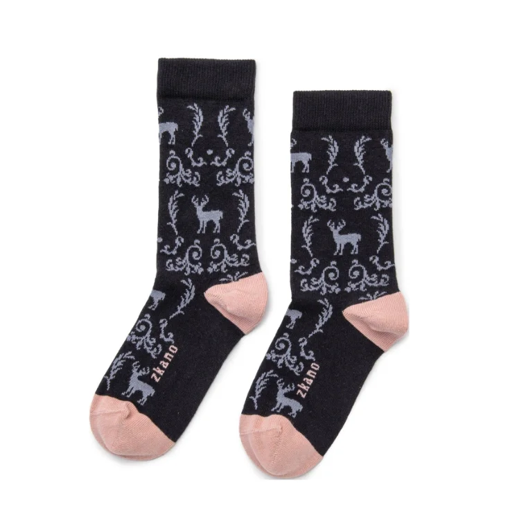 Weekend Bargains Galore Deer Toile Socks in Black from Zkano