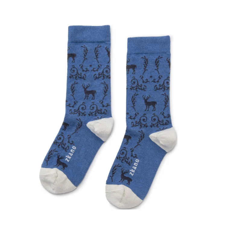 Celebrate the Weekend with Discounts Deer Toile Socks in Cornflower from Zkano