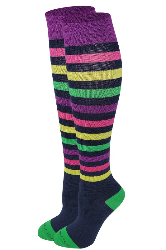 Weekend Offers That Delight Compression Knee High Socks | Colorful Stripes Design | Women (1 Pair) Weekend Offers That Delight Compression Knee High Socks | Colorful Stripes Design | Women (1 Pair)