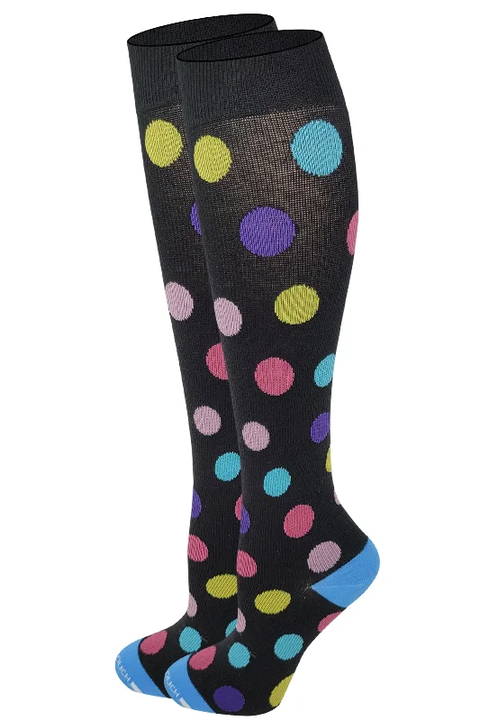Super Bargain Compression Knee High Socks | Colorful Dots Design | Women (1 Pair)