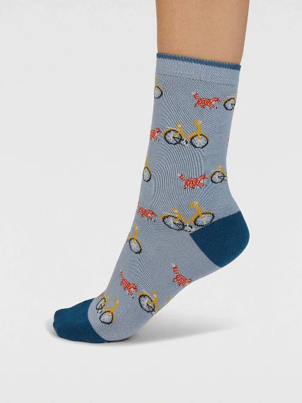 Crazy Savings Dilloyn Cat And Bike Organic Cotton Socks - Lake Blue