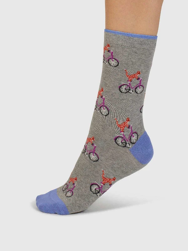 Markdown Sale Dilloyn Cat And Bike Organic Cotton Socks - Mid Grey Marle