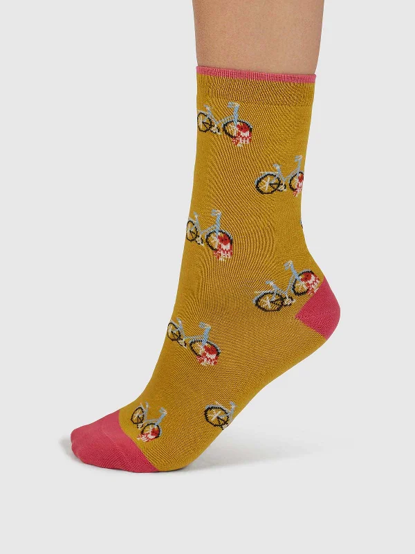 Steals and Deals Dilloyn Cat And Bike Organic Cotton Socks - Pine Green