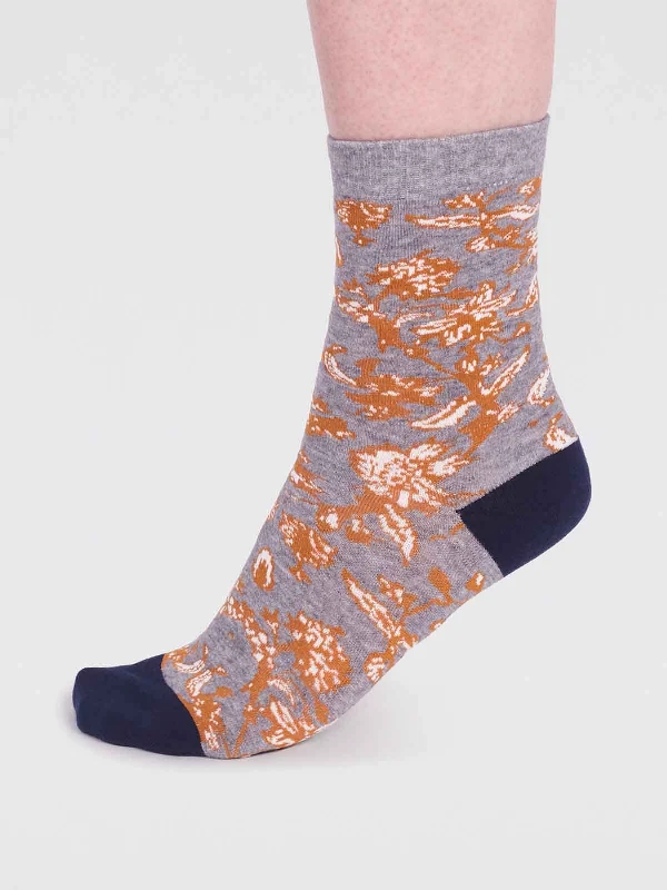 Overstock Clearance Ellianna Organic Cotton Floral Socks - Grey Marle