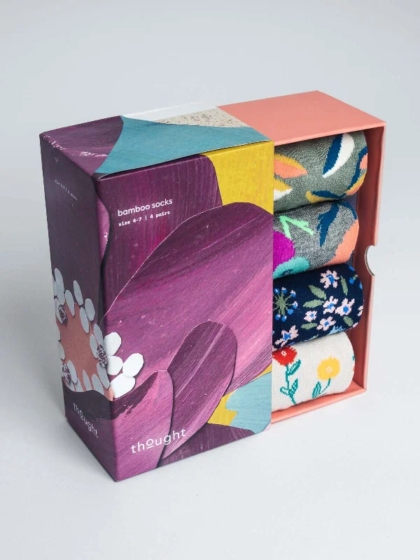 Weekend Shopping Made Better Flavia Floral Bamboo 4 Pack Sock Box - Multi