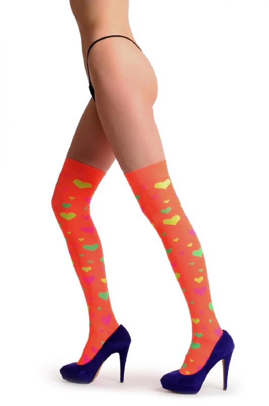 Special Discount Fluorescent Orange With Yellow Green & Pink Hearts