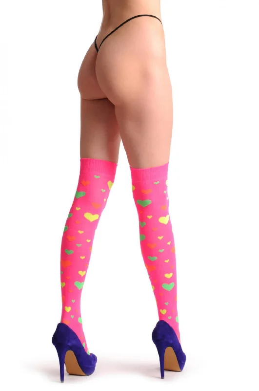 Stock Clearance Fluorescent Pink With Yellow Green & Orange Hearts