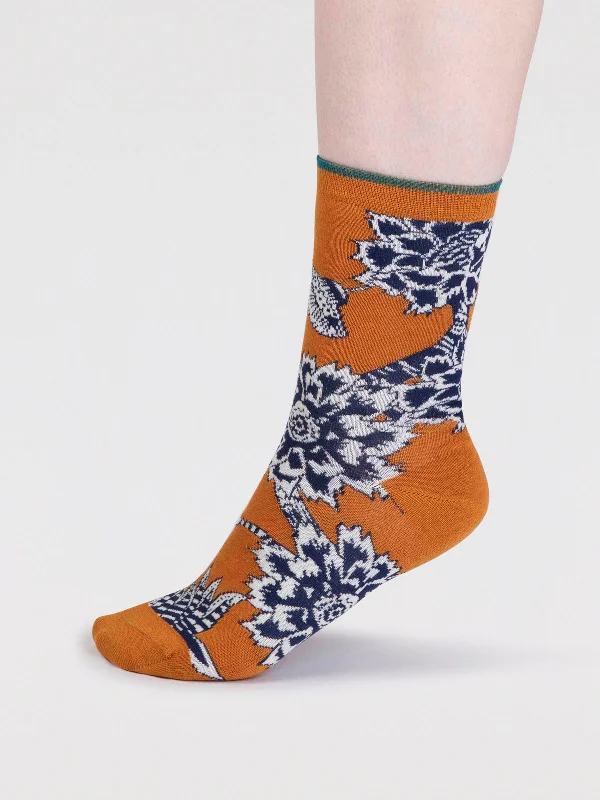 New Deal Freja Organic Cotton Abstract Flower Socks - Turmeric Yellow
