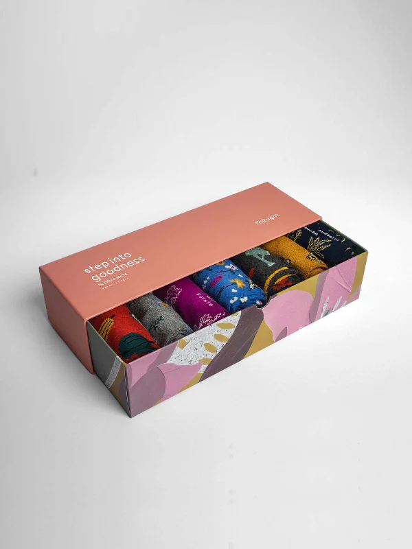 Weekend Discounts to Enjoy Ginney Patterned Bamboo 7 Pack Sock Gift Box - Multi