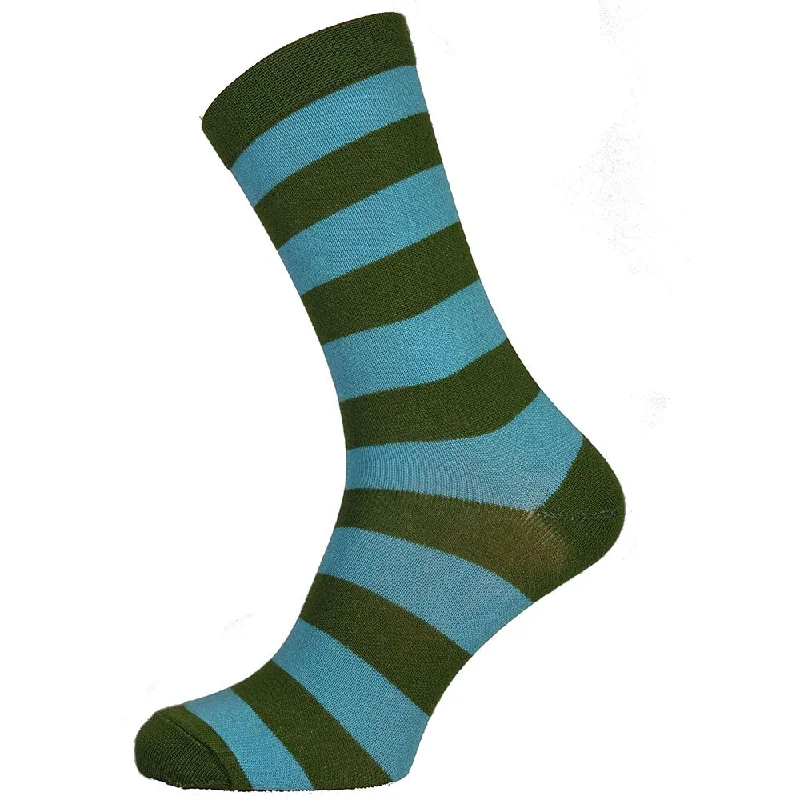 Pay Less Green and Pale Blue Stripe Bamboo Socks