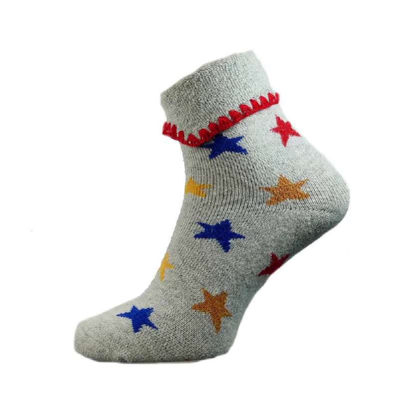 New Deal Grey cuff socks with Multi coloured Stars