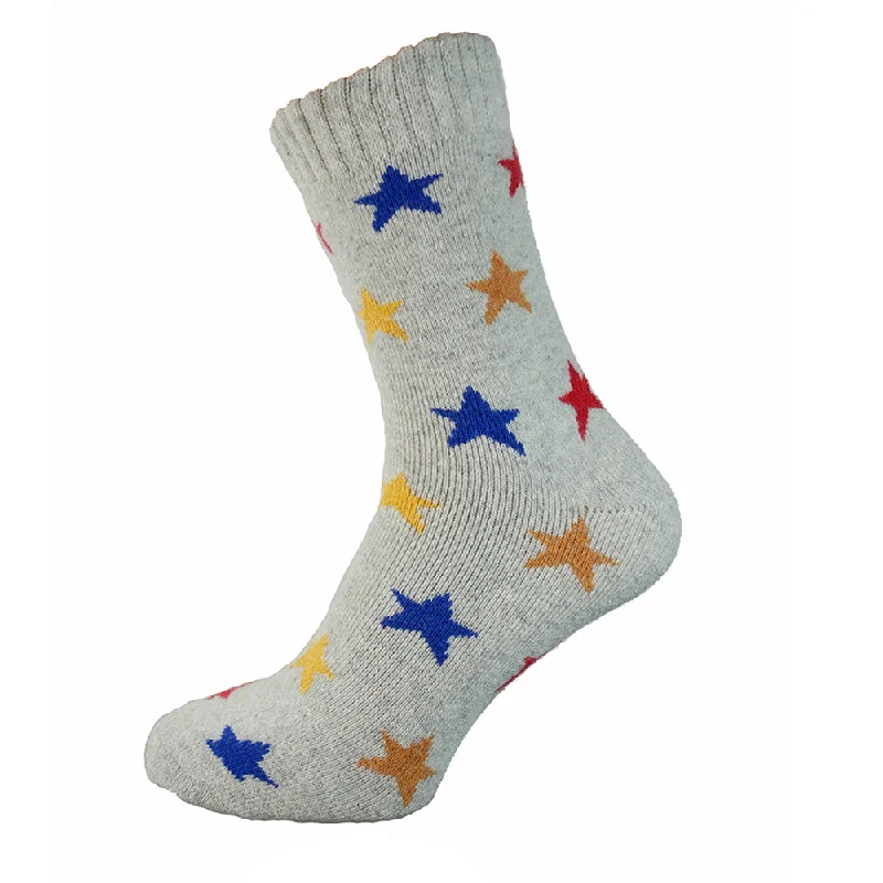 Savings Soar This Weekend Grey wool blend socks with multi coloured stars