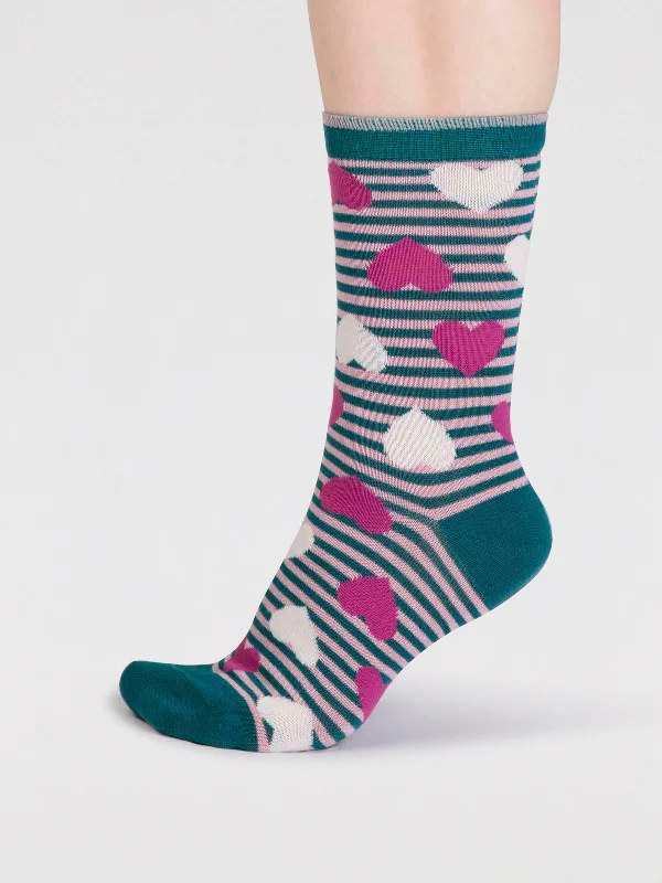 Weekend Bargains to Grab Haddie Bamboo Love Heart Socks - Malachite Green