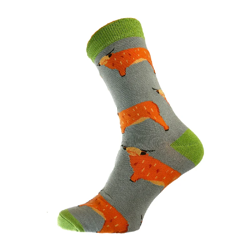 Midnight Madness Highland Cow Bamboo socks