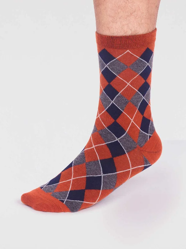 Big Savings Ivan Organic Cotton Check Socks - Jaffa Orange
