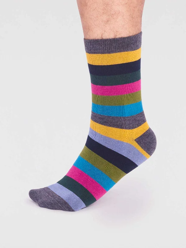 Super Bargain Jase Bamboo Stripe Socks - Dark Grey Marle