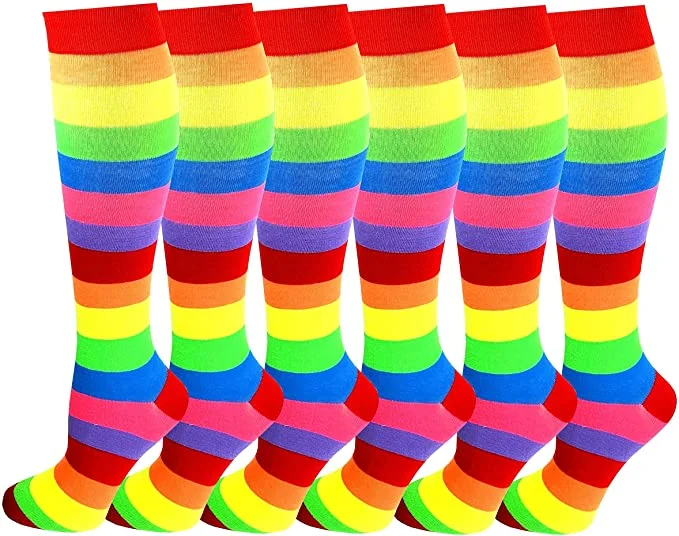 Can't Beat Knee High Socks | Neon Rainbow Stripes | Womens (6 Pairs)