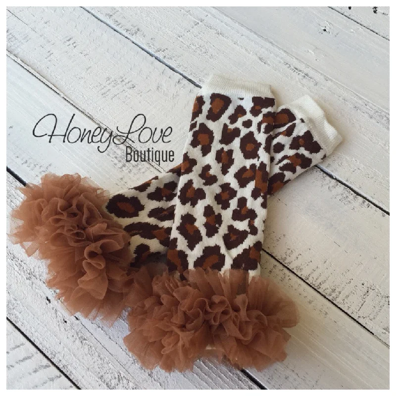 Value Pack Leg Warmers - Leopard Print - with brown or ivory ruffle