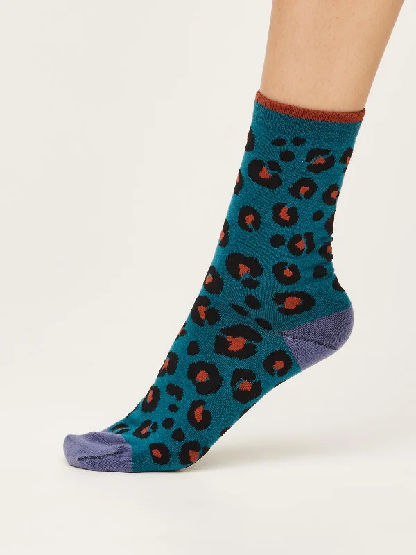 Weekend Savings Sensation Leopard Print Socks - Lagoon Blue