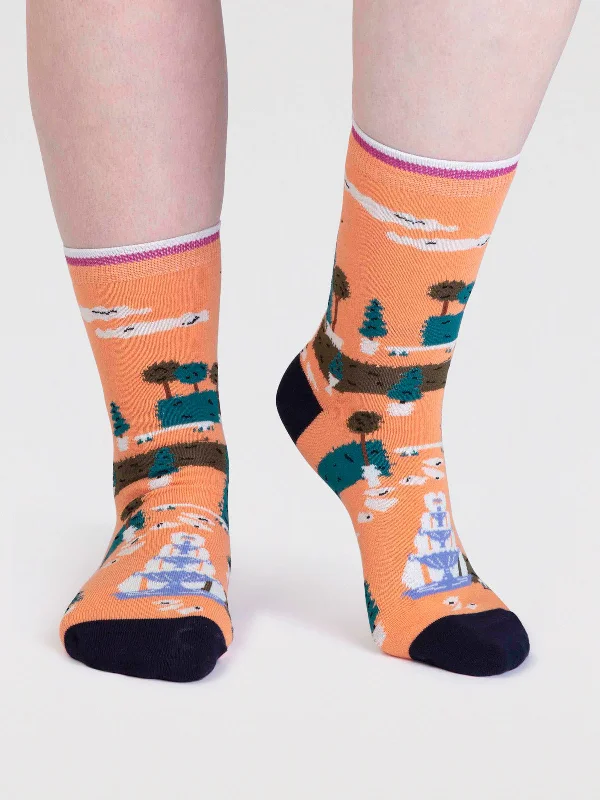 Weekend Savings Bonanza Lisette Women's Organic Cotton Garden Socks - Peach Orange